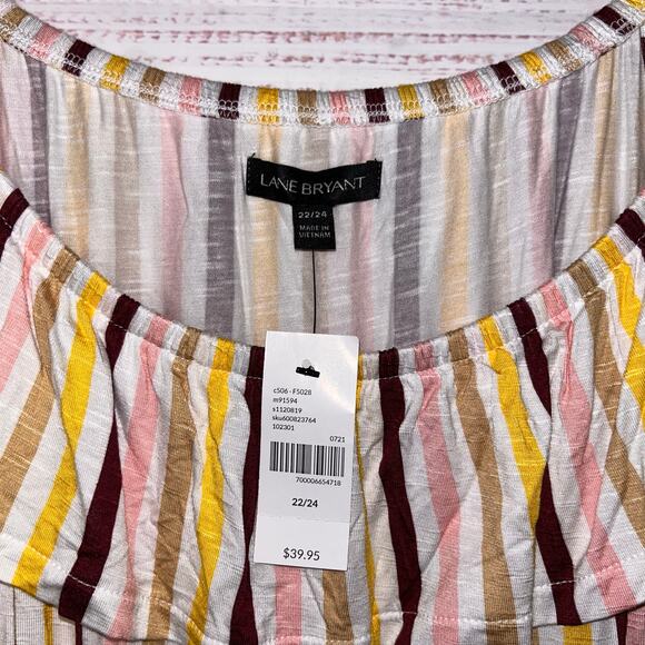 New Lane Bryant Striped Sleeveless Ruffle Neckline Tank | Women's 22/24 - Picture 3 of 6